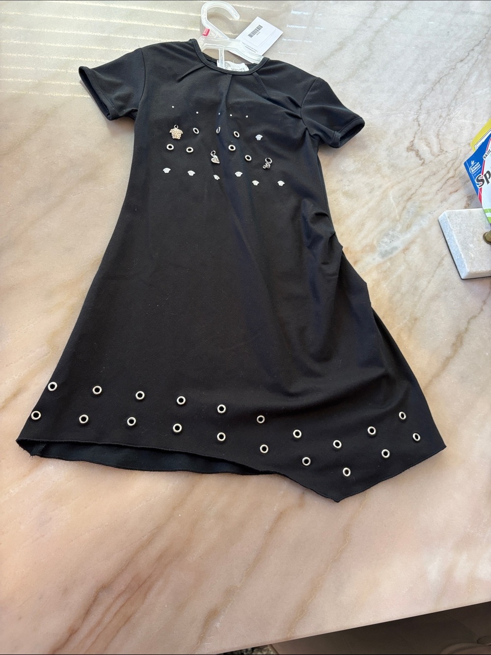 Versace Black Eyelet-Trim A-Line Mini Dress for Girls
